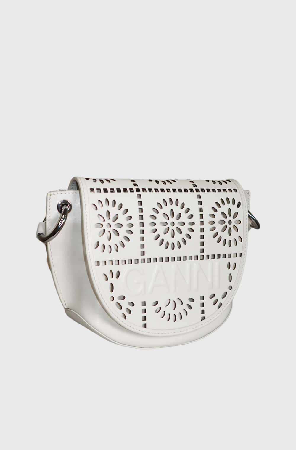 Ganni Banner perforated saddle bag white - st004