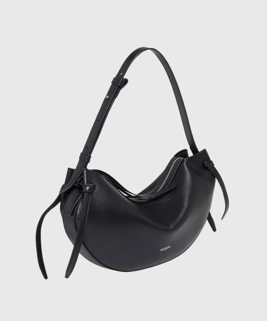 Yuzefi Fortune Cookie Leather Shoulder Bag Black- st00002