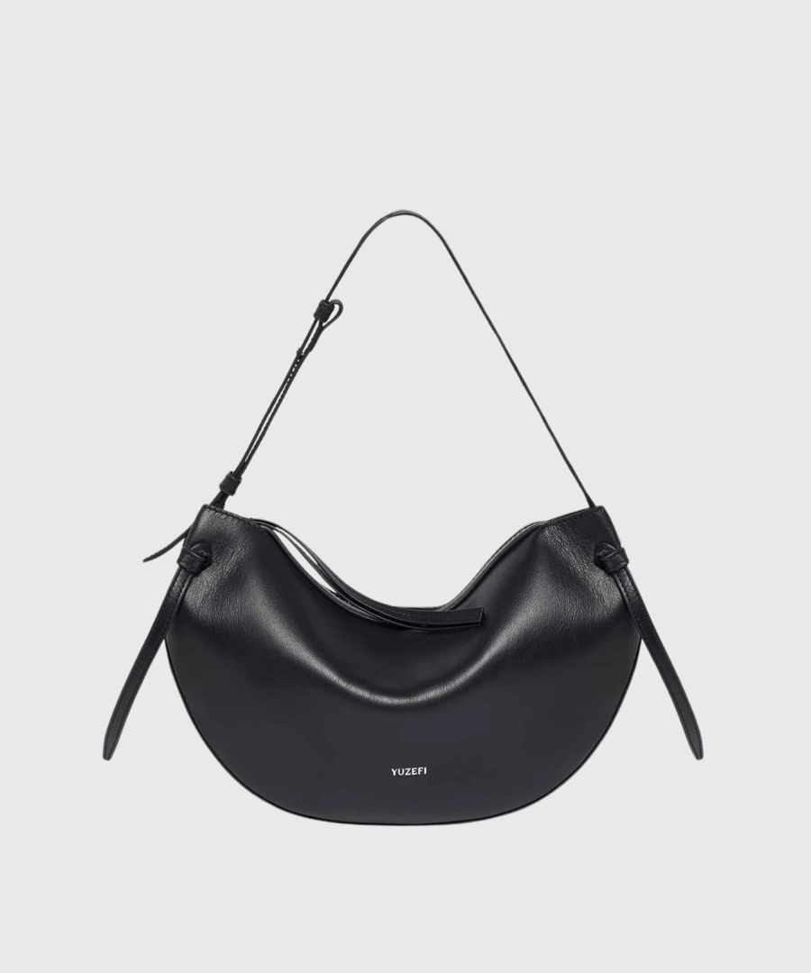 Yuzefi Fortune Cookie Leather Shoulder Bag Black- st0001