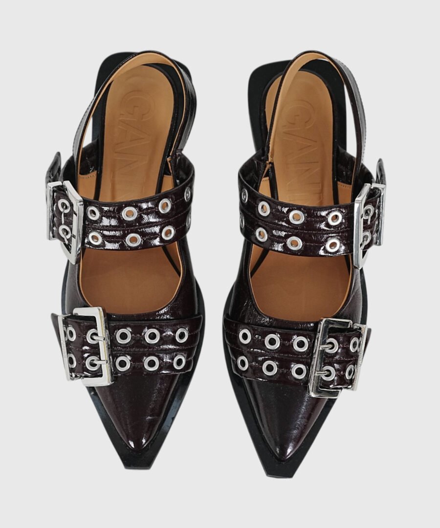 Ganni shoes FEMININE BUCKLE MULE NAPLACK Burgunda-st008