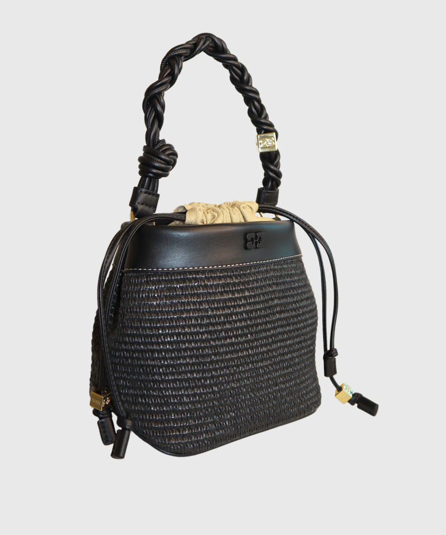 Ganni BOU BUCKET BAG RAFFIA Black - st0005png