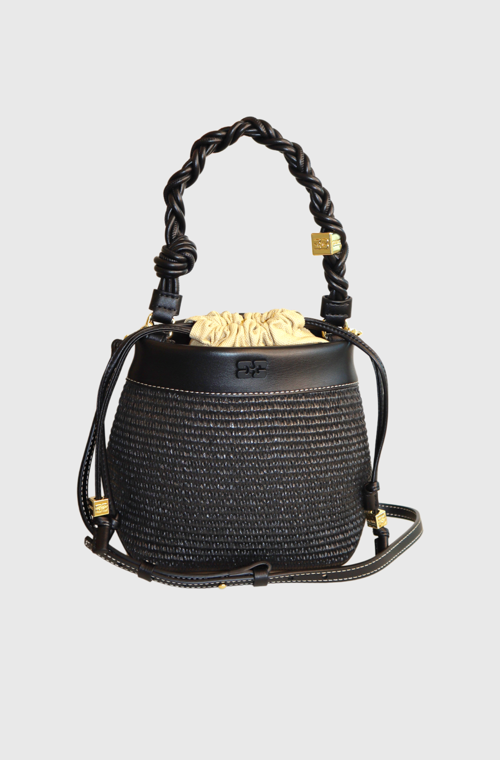 Ganni BOU BUCKET BAG RAFFIA Black - st003