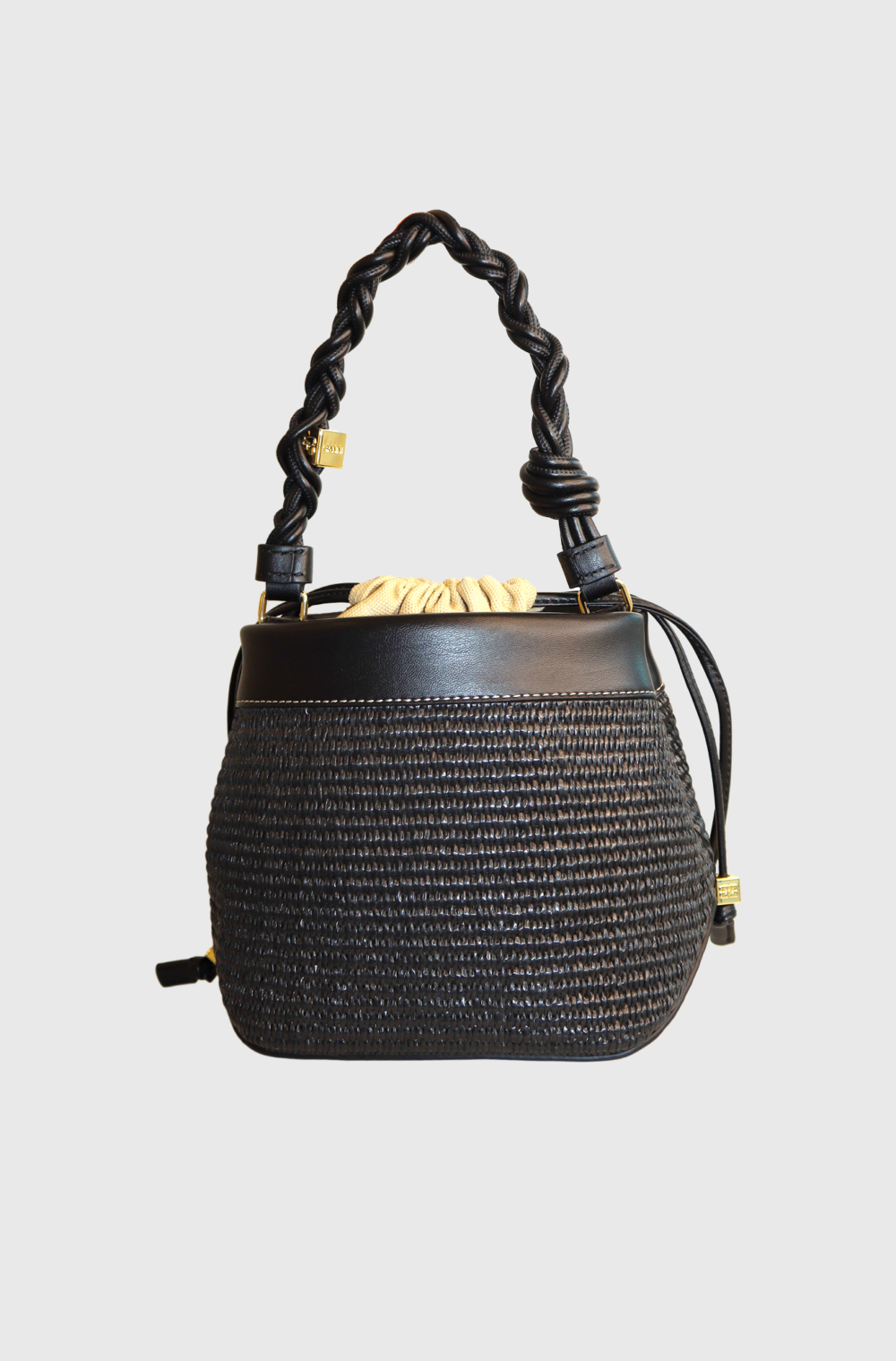 Ganni BOU BUCKET BAG RAFFIA Black - st004