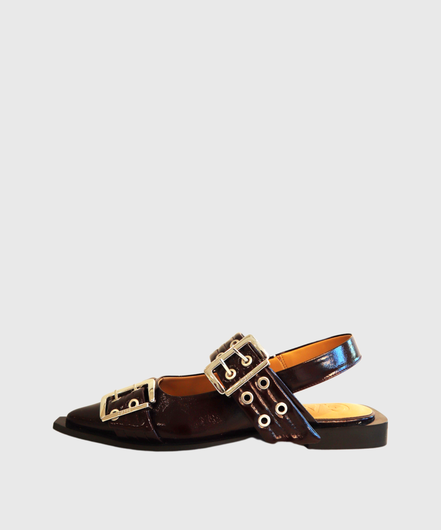 Ganni shoes FEMININE BUCKLE MULE NAPLACK Burgunda-st001