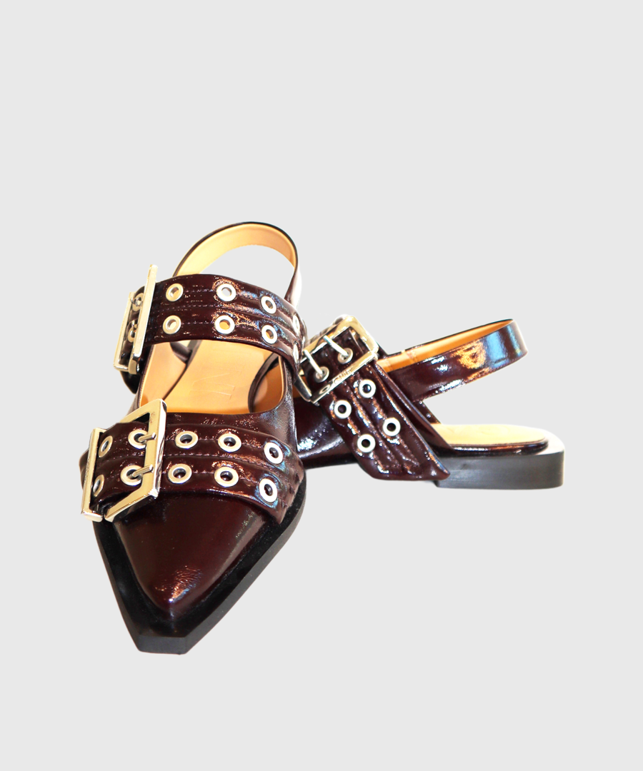 Ganni shoes FEMININE BUCKLE MULE NAPLACK Burgunda-st002