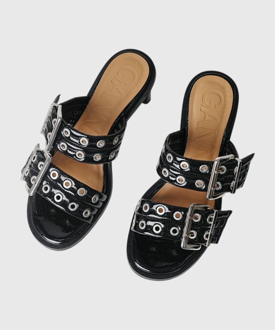 Ganni shoes BUCKLE HEELED MULE SANDALS Black-st000123