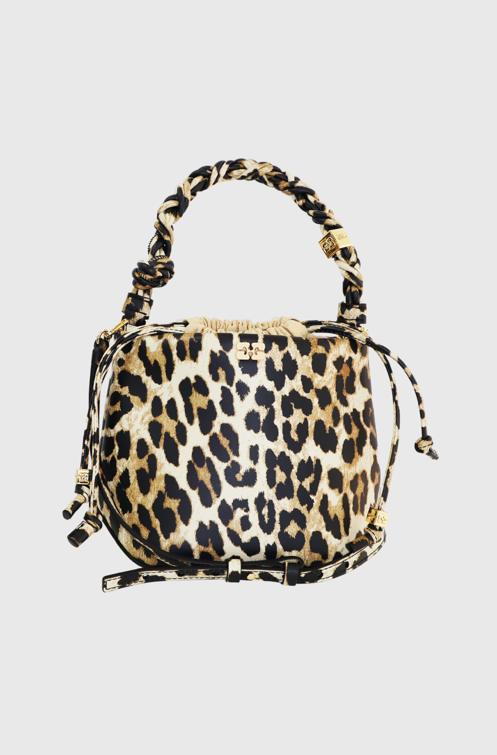 Ganni Bou Leather Bucket Bag Leopard-st002