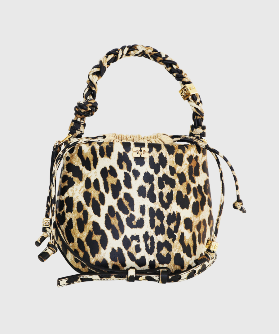 Ganni Bou Leather Bucket Bag Leopard-st002