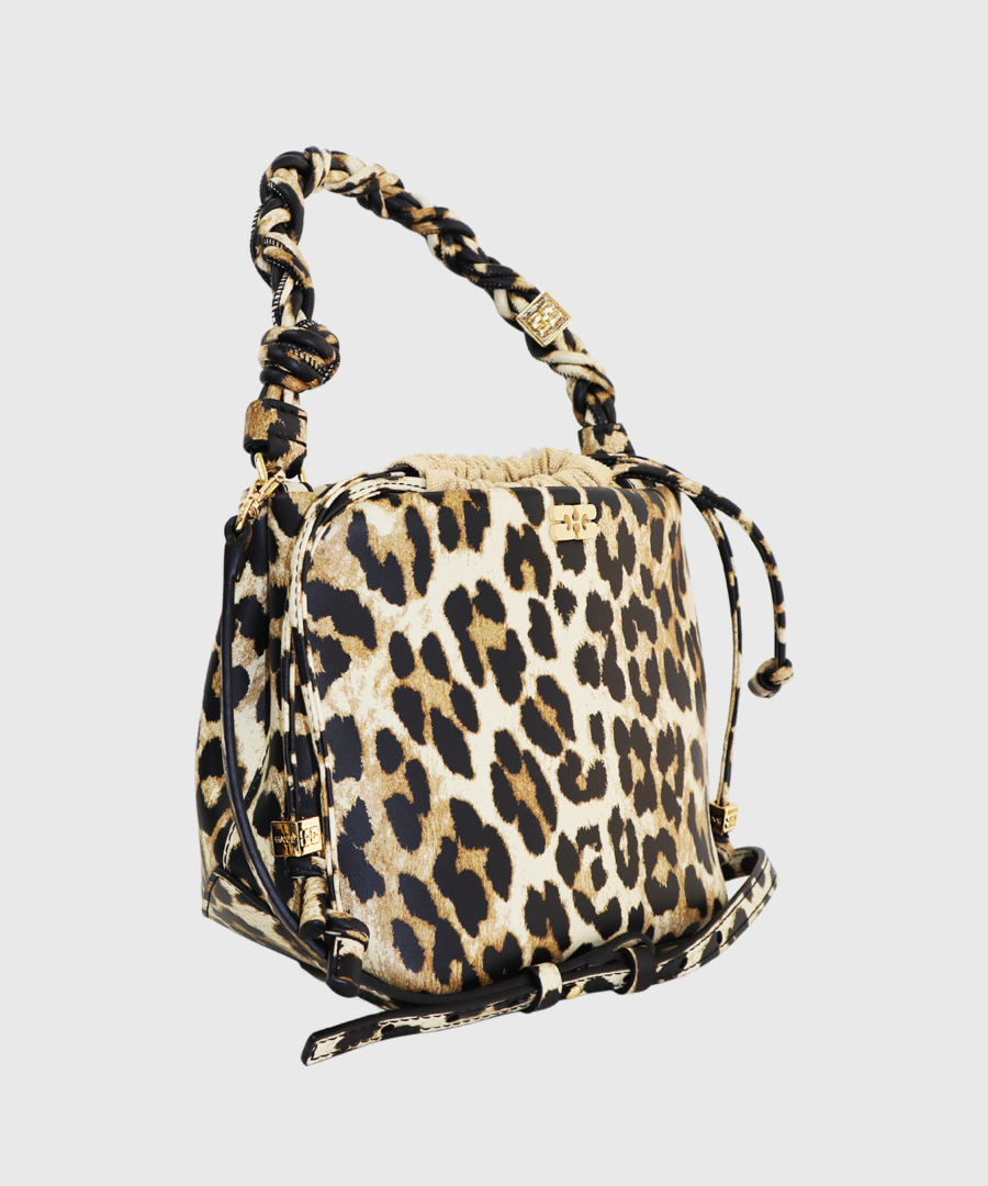 Ganni Bou Leather Bucket Bag Leopard-st003
