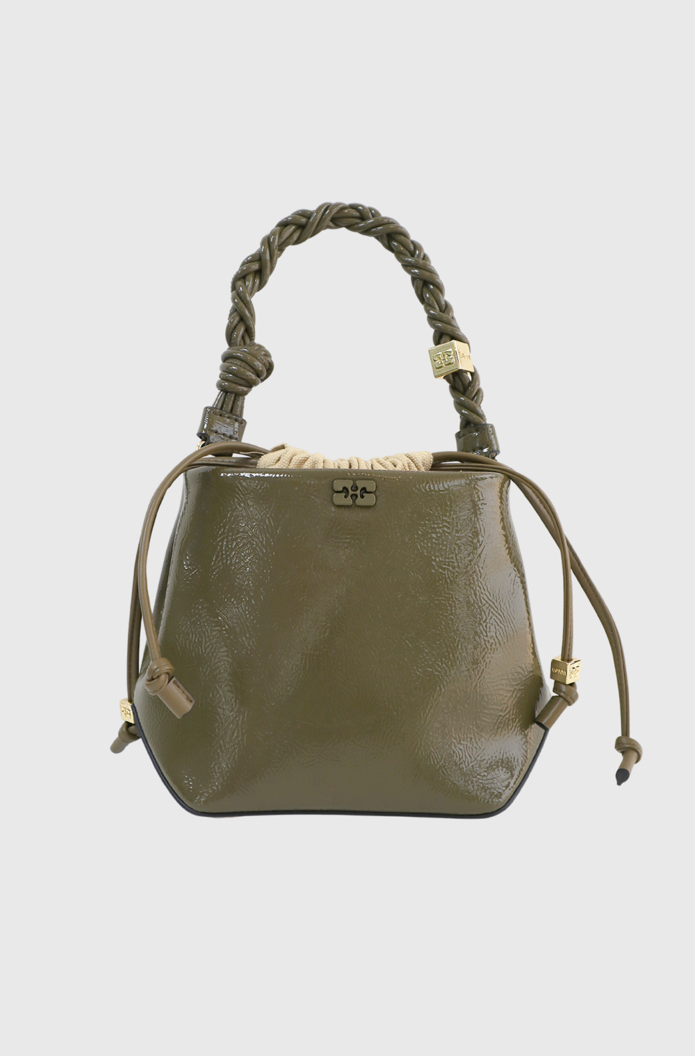 Ganni Bou Patent Bucket Bag Olive-st001