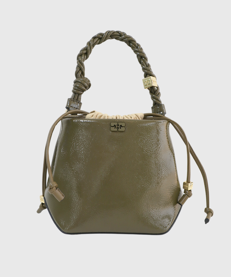 Ganni Bou Patent Bucket Bag Olive-st001