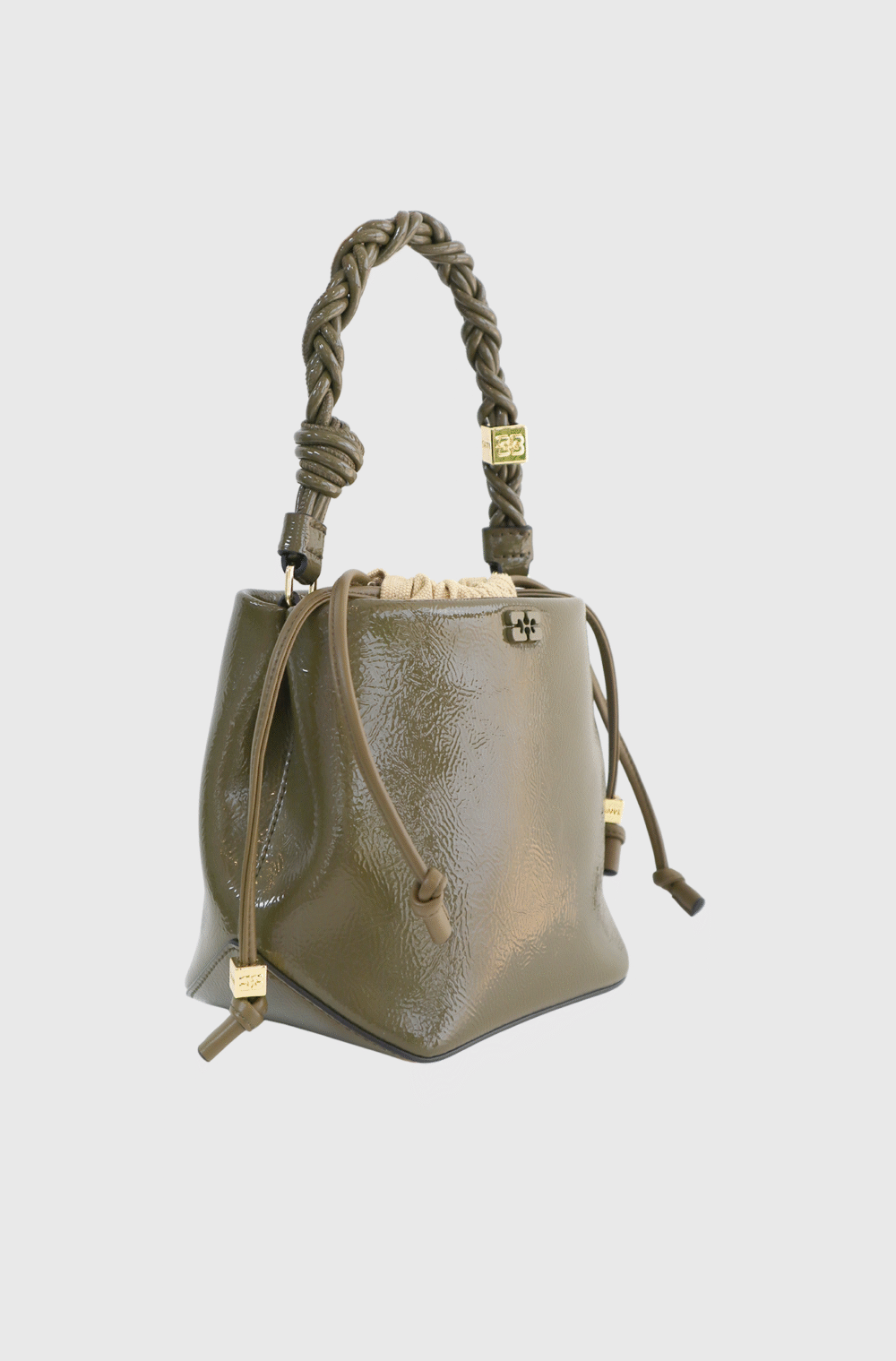Ganni Bou Patent Bucket Bag Olive-st003