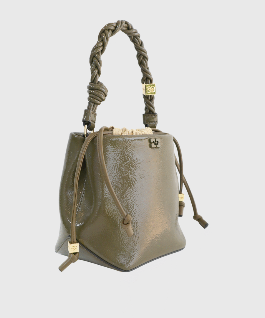 Ganni Bou Patent Bucket Bag Olive-st003