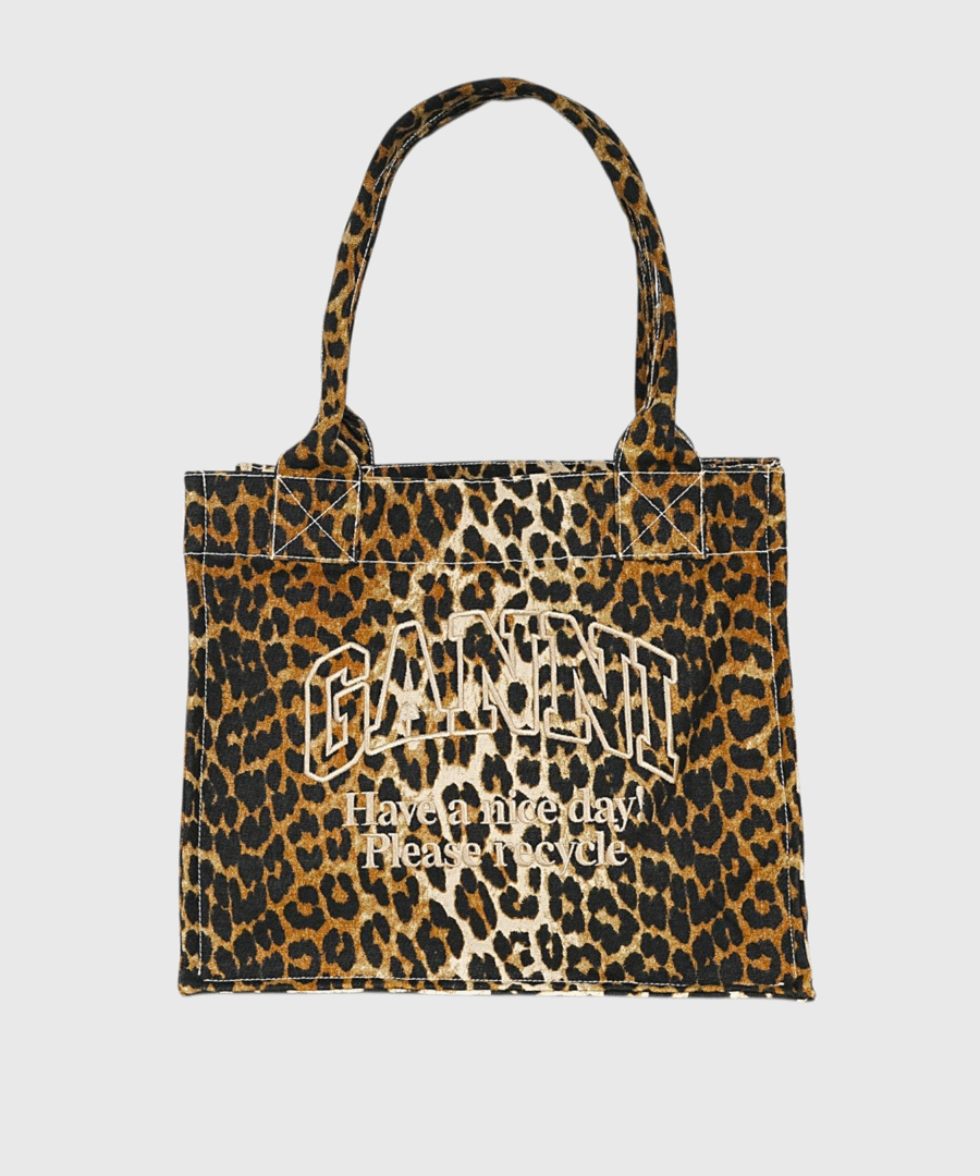 ganni LEOPARD CANVAS TOTE BAG 00
